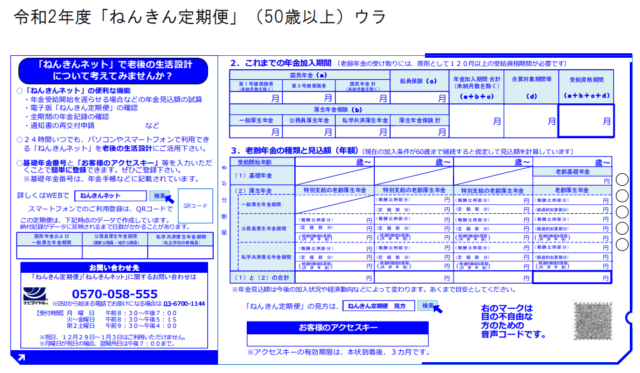 ねんきん定期便50歳以上